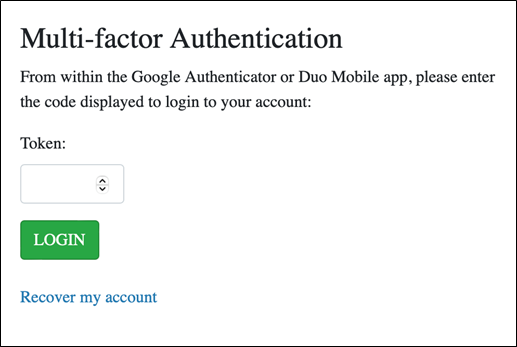 Multi factor authentication screen