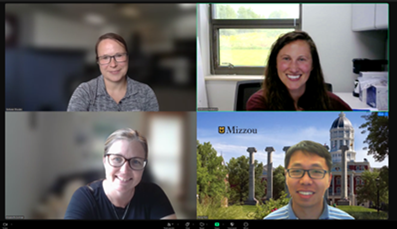 Photo capturing the excitement after the first official Core Accreditation Program review/audit. Top left: Dr. Stefanie Rhodes (from MDARD), Bottom left: Elizabeth Dorman (from MDARD), Top right: Dr. Stephanie Shea (Accreditation Program Manager), Bottom right: Dr. Peng Tian (Chair of Accreditation Committee). 